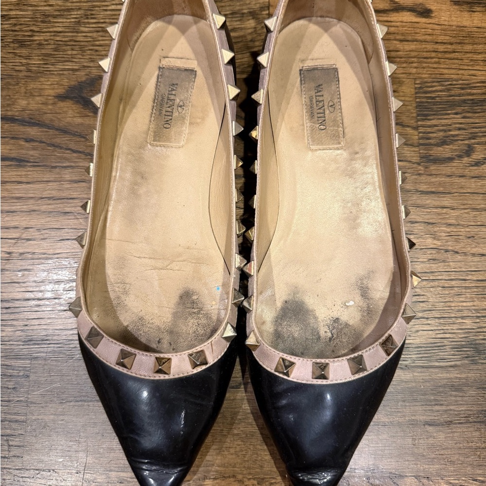 Valentino Black and Tan Rockstud Flats